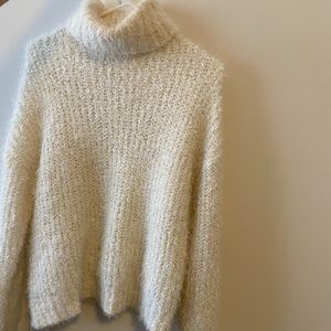 Cream turtleneck fuzzy sweater